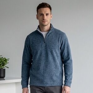 Tasso Elba Mens XL Blue Heather 100% Cotton Quarter Zip Pullover Sweater Preppy